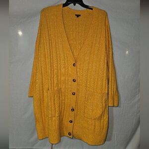 Yellow Orange Cable Knit Cardigan Sweater